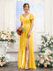 A-Line V-Neck Short Sleeves Split Side Chiffon Bridesmaid Dresses