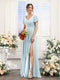 A-Line V-Neck Short Sleeves Split Side Chiffon Bridesmaid Dresses