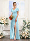 A-Line V-Neck Short Sleeves Split Side Chiffon Bridesmaid Dresses