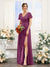 A-Line V-Neck Short Sleeves Split Side Chiffon Bridesmaid Dresses