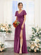 A-Line V-Neck Short Sleeves Split Side Chiffon Bridesmaid Dresses