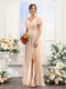 A-Line V-Neck Short Sleeves Split Side Chiffon Bridesmaid Dresses