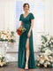 A-Line V-Neck Short Sleeves Split Side Chiffon Bridesmaid Dresses