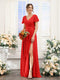 A-Line V-Neck Short Sleeves Split Side Chiffon Bridesmaid Dresses