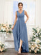A-Line V-Neck Sleeveless Ruched Asymmetrical Chiffon Bridesmaid Dresses