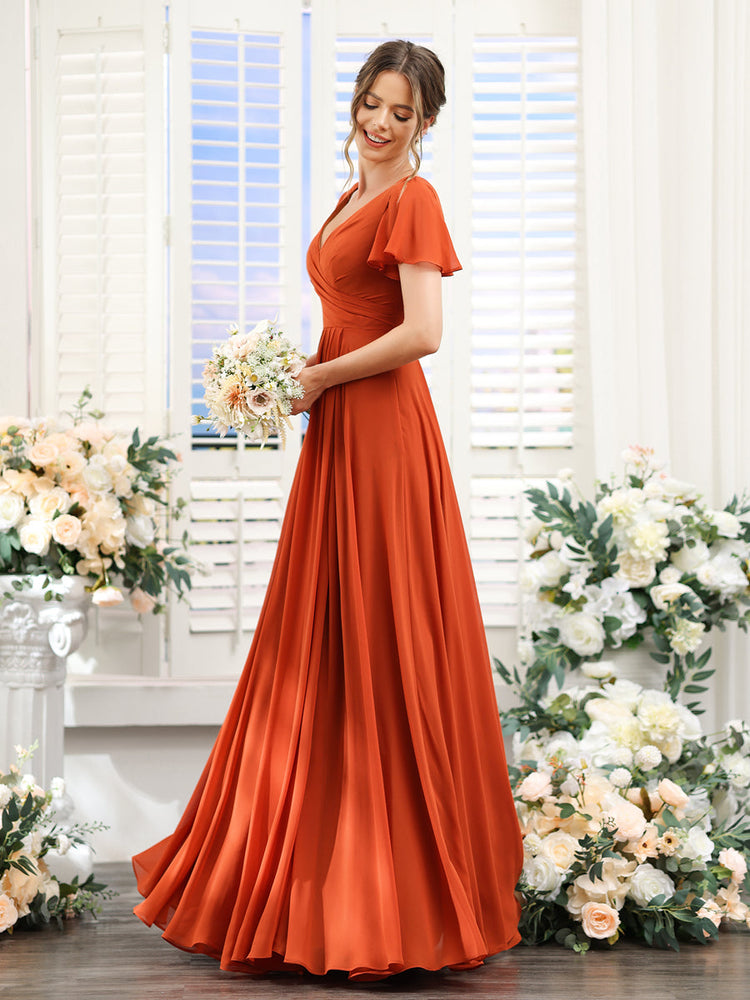 Short Chiffon V Neckline Bridesmaid Gowns Clover