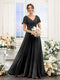 A-Line V-Neck Short Sleeves Split Side Ruched Chiffon Bridesmaid Dresses