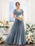 A-Line V-Neck Short Sleeves Split Side Ruched Chiffon Bridesmaid Dresses