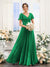 A-Line V-Neck Short Sleeves Split Side Ruched Chiffon Bridesmaid Dresses