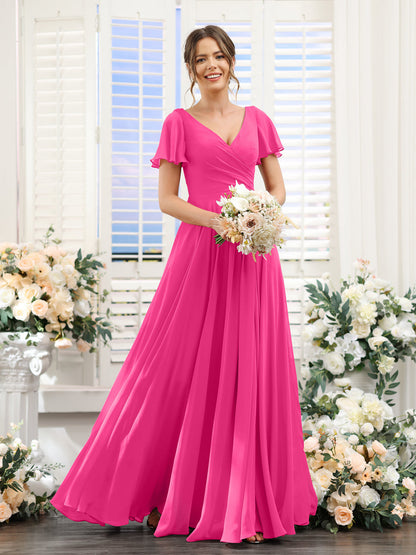 hot pink chiffon bridesmaid dresses BM002 - Hot Pink | Strapless Chiffon Bridesmaid Dress