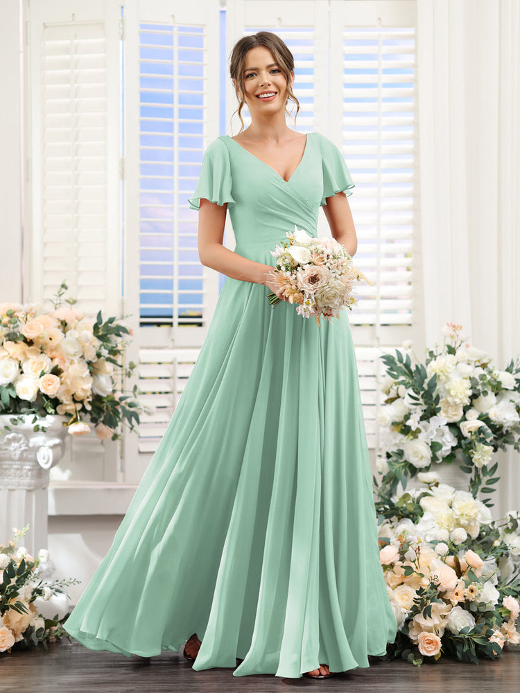 Mint Green A-Line Ruched Chiffon Bridesmaid Dress