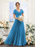 A-Line V-Neck Short Sleeves Split Side Ruched Chiffon Bridesmaid Dresses