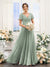 A-Line V-Neck Short Sleeves Split Side Ruched Chiffon Bridesmaid Dresses