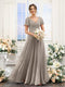 A-Line V-Neck Short Sleeves Split Side Ruched Chiffon Bridesmaid Dresses
