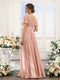 A-Line V-Neck Short Sleeves Chiffon Bridesmaid Dresses with Pockets