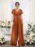 A-Line Deep V-Neck Short Sleeves Split Side Chiffon Bridesmaid Dresses