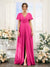 A-Line Deep V-Neck Short Sleeves Split Side Chiffon Bridesmaid Dresses