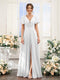 A-Line Deep V-Neck Short Sleeves Split Side Chiffon Bridesmaid Dresses
