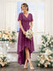 A-Line V-Neck Short Sleeves Ruched Asymmetrical Chiffon Bridesmaid Dresses