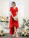 A-Line V-Neck Short Sleeves Ruched Asymmetrical Chiffon Bridesmaid Dresses