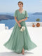 A-Line V-Neck Short Sleeves Split Side Ruffles Chiffon Bridesmaid Dresses