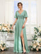 A-Line V-Neck Short Sleeves Split Side Ruffles Chiffon Bridesmaid Dresses
