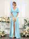 A-Line V-Neck Short Sleeves Split Side Ruffles Chiffon Bridesmaid Dresses