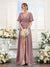 A-Line V-Neck Short Sleeves Split Side Ruffles Chiffon Bridesmaid Dresses