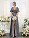 A-Line V-Neck Short Sleeves Split Side Ruffles Chiffon Bridesmaid Dresses