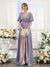 A-Line V-Neck Short Sleeves Split Side Ruffles Chiffon Bridesmaid Dresses