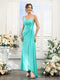 Sheath/Column One-Shoulder Sleeveless Split Side High Low Silk Satin Bridesmaid Dresses