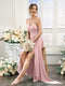 Sheath/Column One-Shoulder Sleeveless Split Side High Low Silk Satin Bridesmaid Dresses