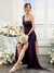 Sheath/Column One-Shoulder Sleeveless Split Side High Low Silk Satin Bridesmaid Dresses