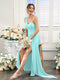 Sheath/Column One-Shoulder Sleeveless Split Side High Low Silk Satin Bridesmaid Dresses