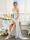 Sheath/Column One-Shoulder Sleeveless Split Side High Low Silk Satin Bridesmaid Dresses