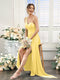 Sheath/Column One-Shoulder Sleeveless Split Side High Low Silk Satin Bridesmaid Dresses