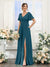 A-Line V-Neck Short Sleeves Split Side Chiffon Bridesmaid Dresses with Pockets