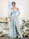 A-Line V-Neck Spaghetti Straps Short Sleeves Split Side Chiffon Bridesmaid Dresses