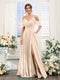 A-Line V-Neck Spaghetti Straps Short Sleeves Split Side Chiffon Bridesmaid Dresses