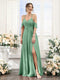 A-Line V-Neck Spaghetti Straps Split Side Floor-Length Chiffon Bridesmaid Dresses