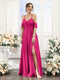 A-Line V-Neck Spaghetti Straps Split Side Floor-Length Chiffon Bridesmaid Dresses