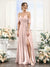A-Line V-Neck Spaghetti Straps Split Side Floor-Length Chiffon Bridesmaid Dresses