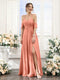 A-Line V-Neck Spaghetti Straps Split Side Floor-Length Chiffon Bridesmaid Dresses