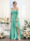 A-Line V-Neck Spaghetti Straps Split Side Floor-Length Chiffon Bridesmaid Dresses