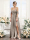 A-Line V-Neck Spaghetti Straps Split Side Floor-Length Chiffon Bridesmaid Dresses