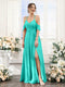 A-Line V-Neck Spaghetti Straps Split Side Floor-Length Chiffon Bridesmaid Dresses