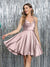 A-Line Spaghetti Straps Sleeveless Short Silk Satin Homecoming Dresses