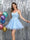 A-Line Spaghetti Straps Sleeveless Applique Short Tulle Homecoming Dresses