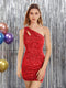 Velvet Sequins One-shoulder Short/Mini Tight Homecoming Dresses