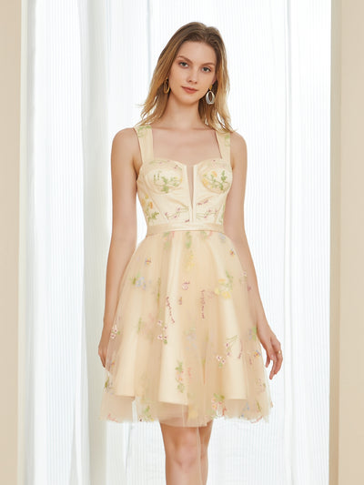 Retro A-Line Tulle Embroidery Short Homecoming Dresses with Straps
